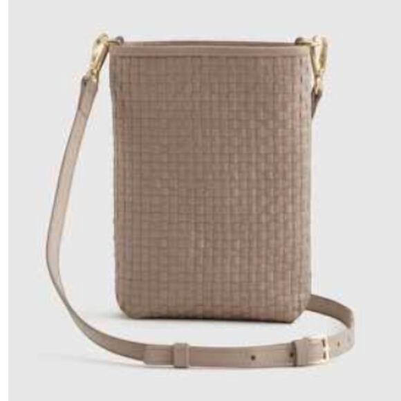 Quince Accessories - New! Quince Women's Italian Luxury Leather Handwoven Phone Crossbody Bag Taupe